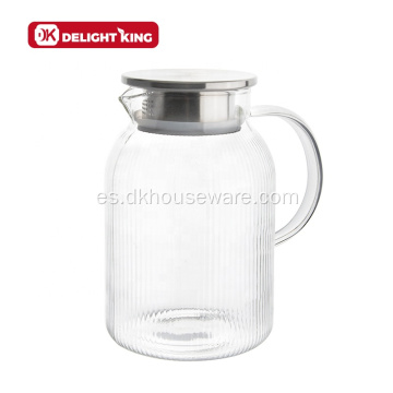 Jarra de vidrio de borosilicato para bebidas con tapa de acero inoxidable